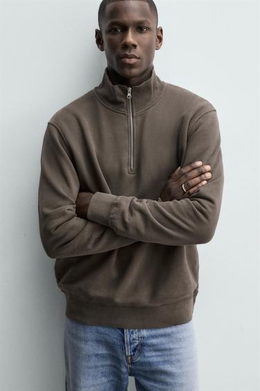 WASHED QUARTER-ZIP SWEATSHIRT - Anthracite grey by Zara - Image 4