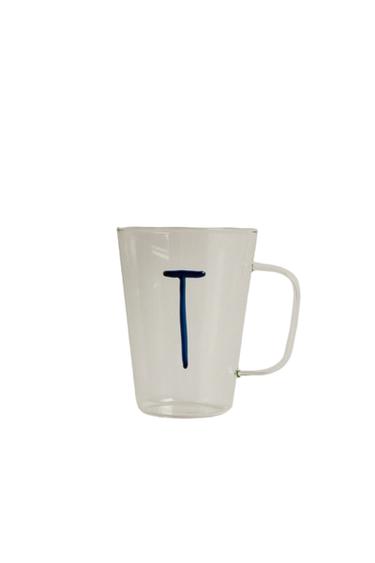 BOROSILICATE MUG WITH INITIAL T - Petrol blue by Zara