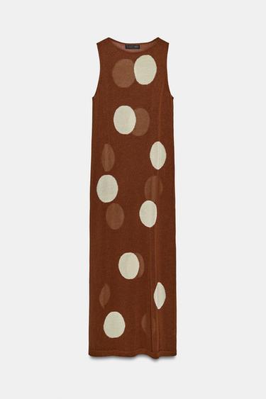 VESTIDO MIDI PUNTO LUNARES - Mocha de Zara - Imagen 0
