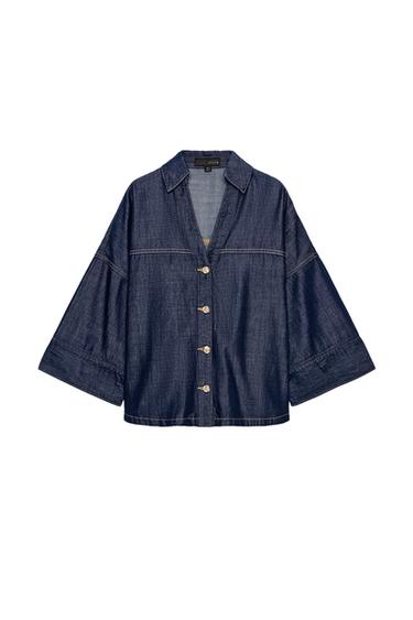 قميص دنيم واسع الأكمام Z1975 - أزرق الخاص بـ Zara