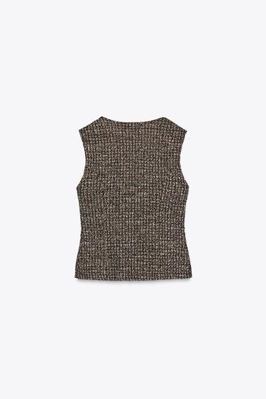 TEXTURED JACQUARD TOP WITH BUTTONS - Burgundy by Zara