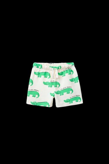 Zara CROCODILE PRINT STRAIGHT BERMUDA SHORTS - Ecru - Image 0