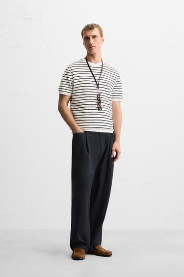 VISCOSE BLEND KNIT T-SHIRT - Ecru / Blue by Zara