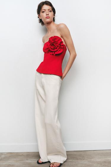 FLORAL STRAPLESS TOP - Red by Zara - Image 0
