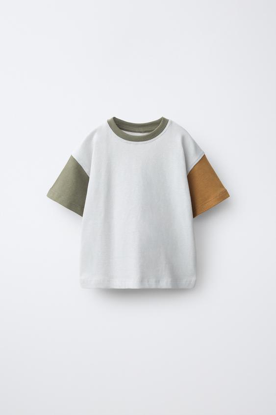 HEAVY SOFT COLOUR BLOCK T-SHIRT - Stone by Zara - Image 0