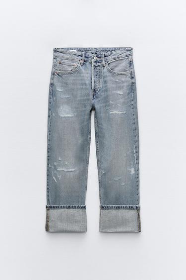 JEAN TRF BOYFRIEND FOLDED DÉCHIRURES TAILLE NORMALE - Bleu de Zara - Image 0