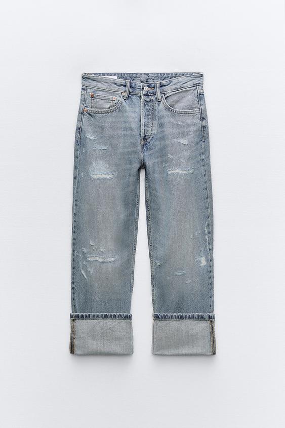 JEAN TRF BOYFRIEND FOLDED DÉCHIRURES TAILLE NORMALE - Bleu de Zara - Image 0