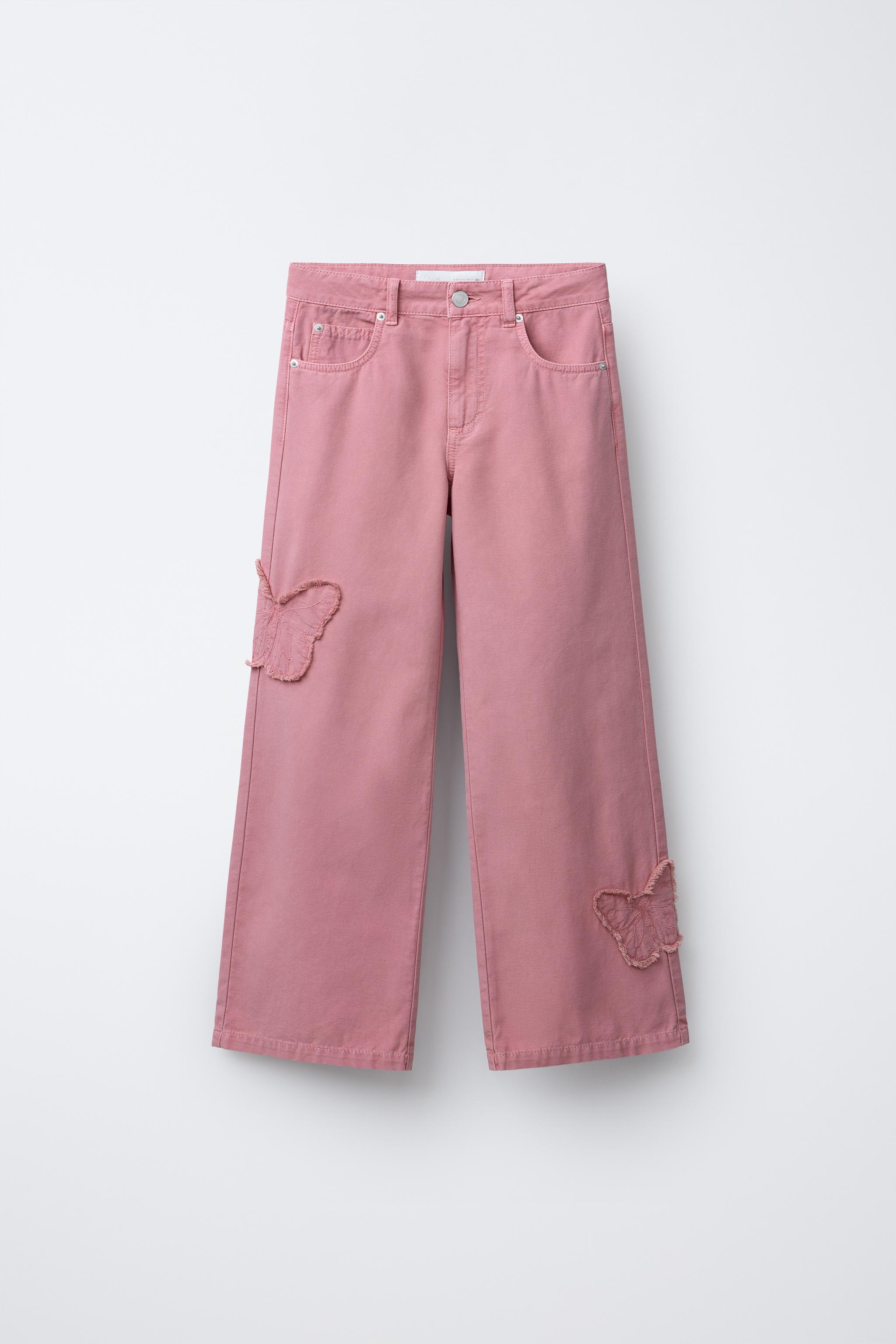 EMBROIDERED BUTTERFLY WIDE LEG JEANS - Fuchsia | ZARA United