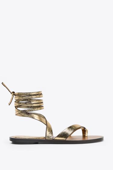 Zara METALLIC EFFECT SANDALS - Gold