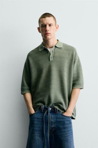 ПОЛО RELAXED FIT ИЗ СТРУКТУРНОГО ТРИКОТАЖА С ЭФФЕКТОМ ПОТЕРТОСТИ — СВЕТЛО-ЗЕЛЕНЫЙ от Zara