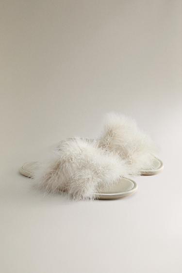 CHAUSSONS OUVERTS PLUMES - Beige de Zara - Image 1