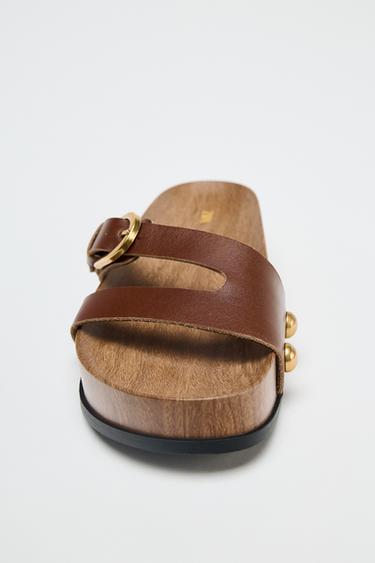 SANDALES PLATEFORME À BRIDES EN CUIR - Marron de Zara - Image 3