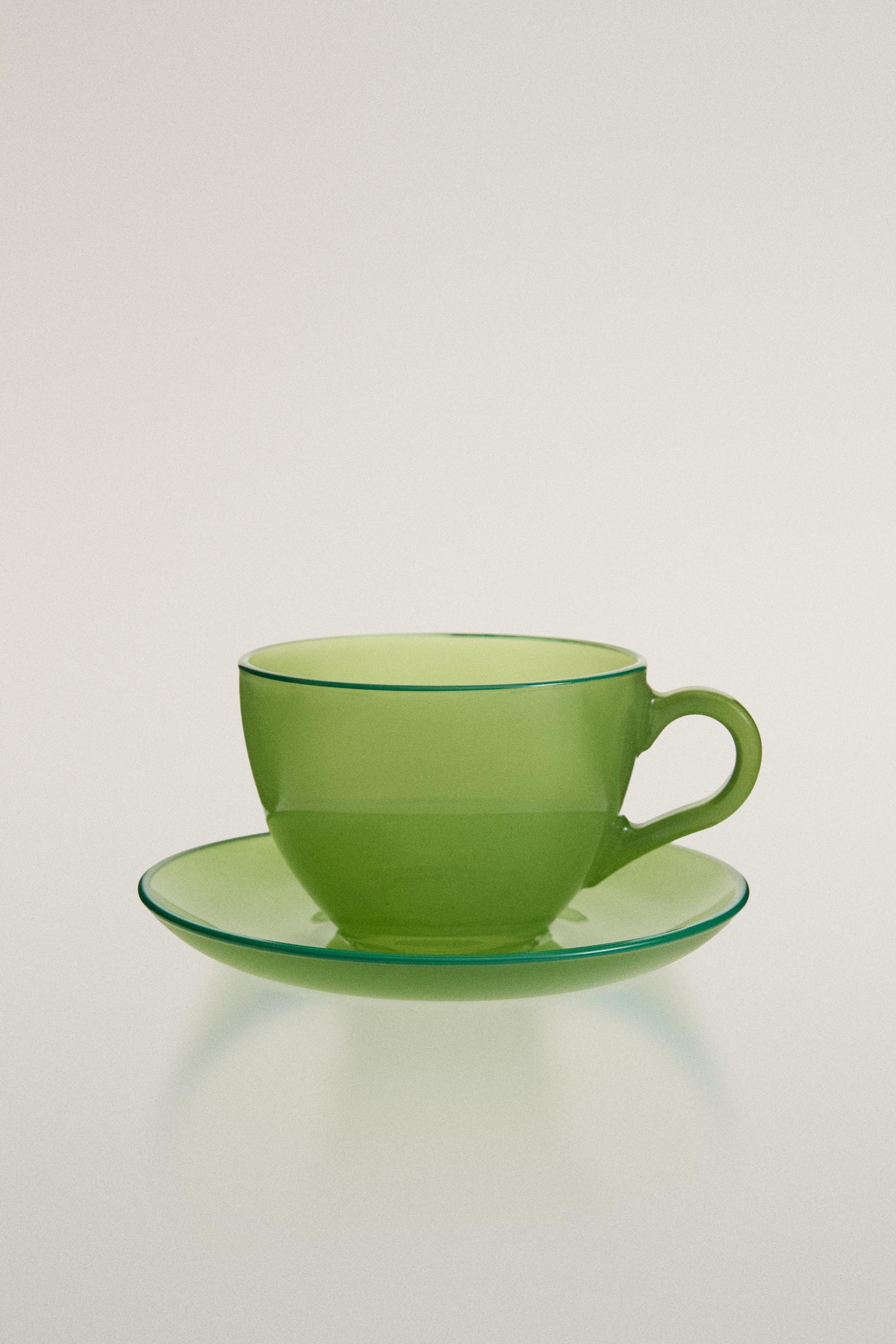 コントラストエッジ ガラス コーヒーカップ＆ソーサー - イエロー