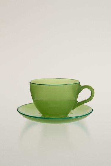 Zara GLASS COFFEE CUP WITH SAUCER - Green
