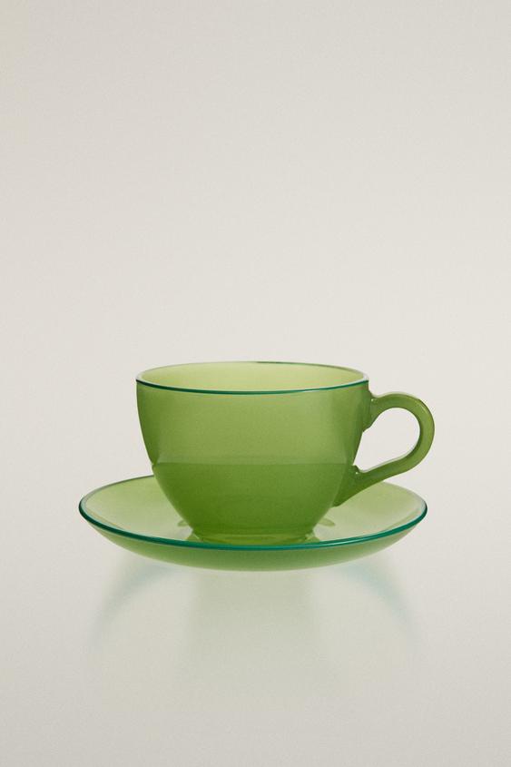 GLASS COFFEE CUP AND SAUCER - Green by Zara - Image 0