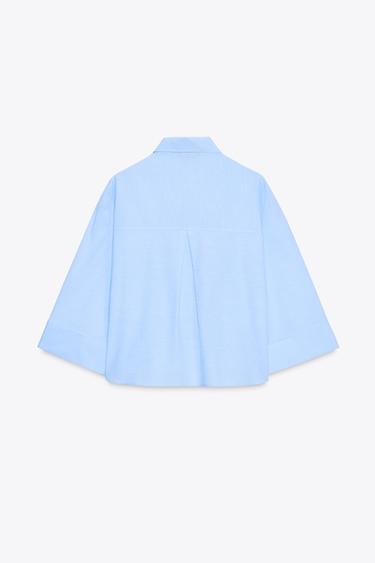 SHORT SHIRT WITH STRIPED FLAPS - White / Sky blue by Zara - Image 7
