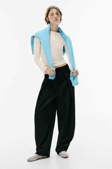 Zara PLEATED BALLOON PANTS - Black