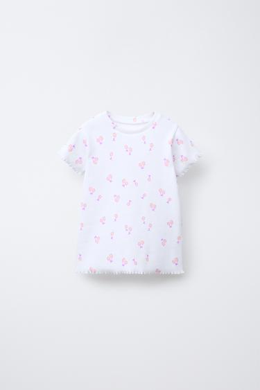 Zara PRINTED RIBBED T-SHIRT - White