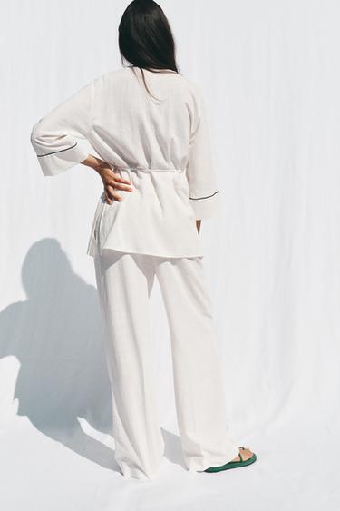 WIDE-LEG TROUSERS WITH TRIMS - White by Zara - Image 4