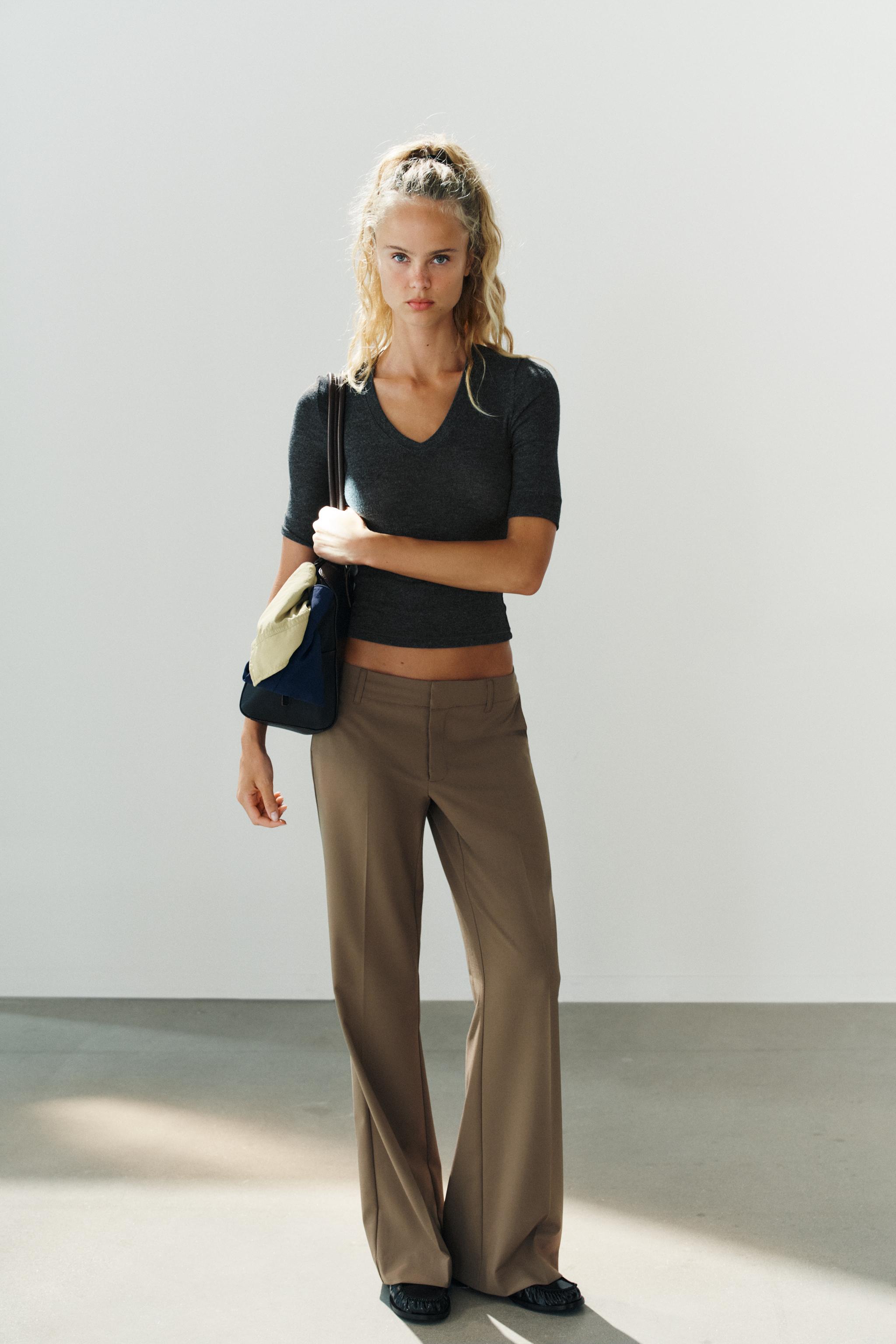 LOW-RISE STRAIGHT LEG PANTS — Brown / Taupe