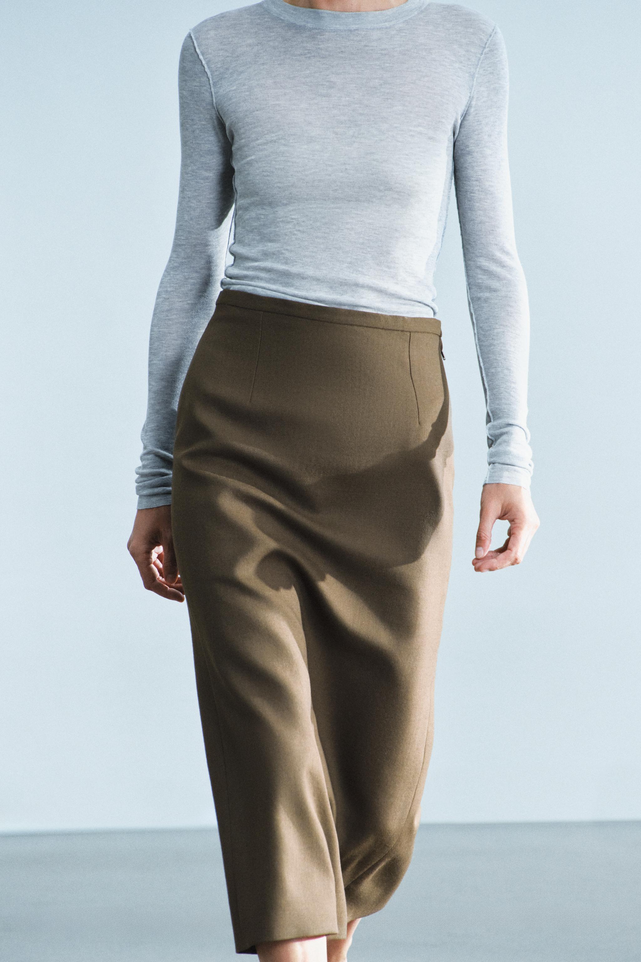 Zara ZW COLLECTION %100 YÜN DÜZ ETEK görsel 2