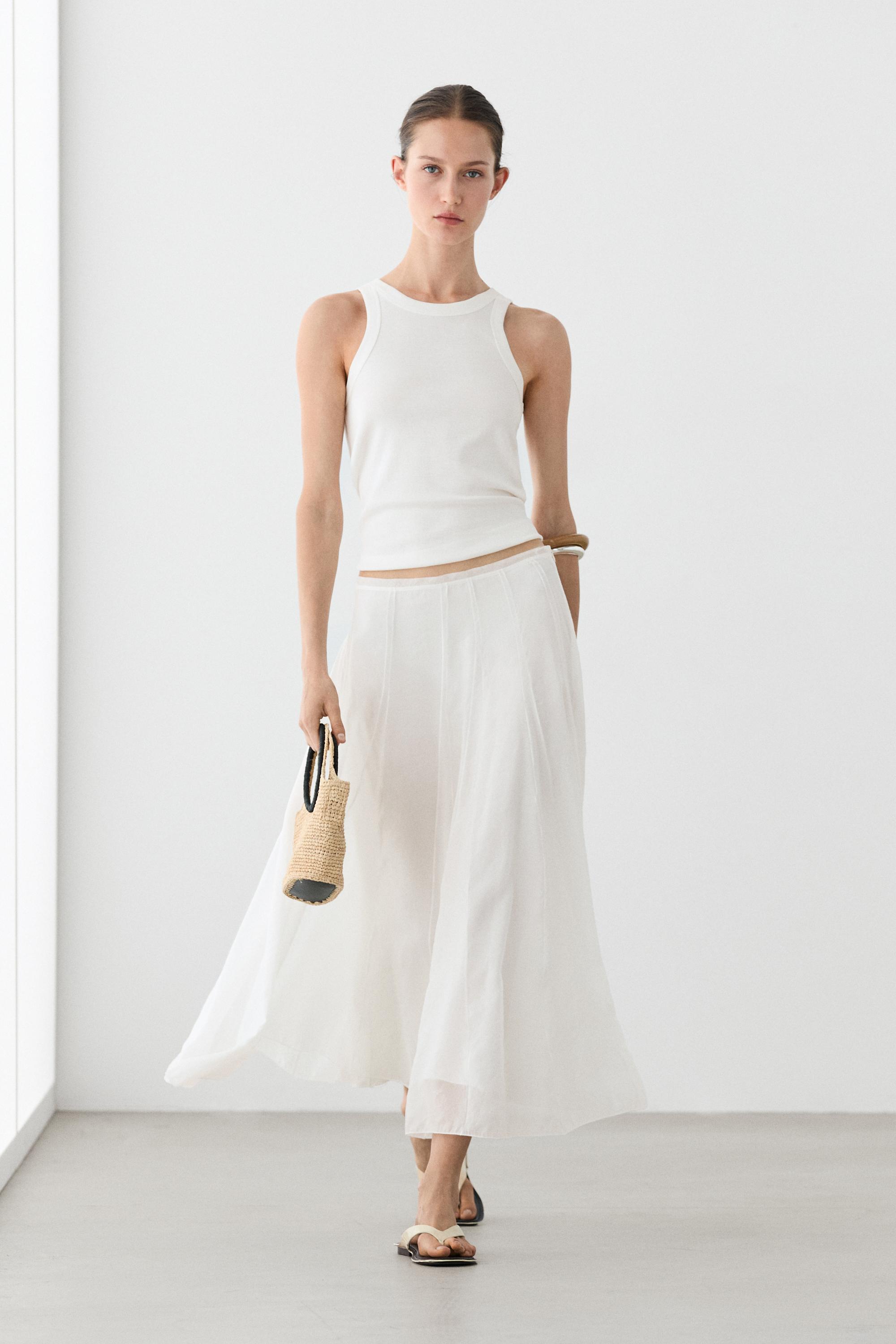 Flowy flared midi skirt - White | ZARA Canada