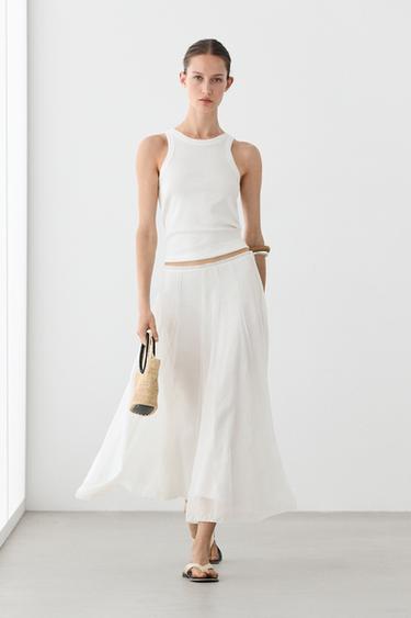 Zara Flowy flared midi skirt - White - Image 0
