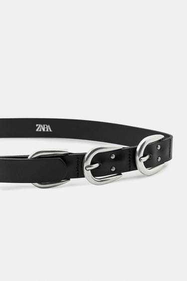 LEATHER BELT WITH MULTIPLE BUCKLES - Black by Zara - Image 2