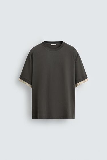 CONTRAST SLEEVE T-SHIRT - Grey green by Zara - Image 6