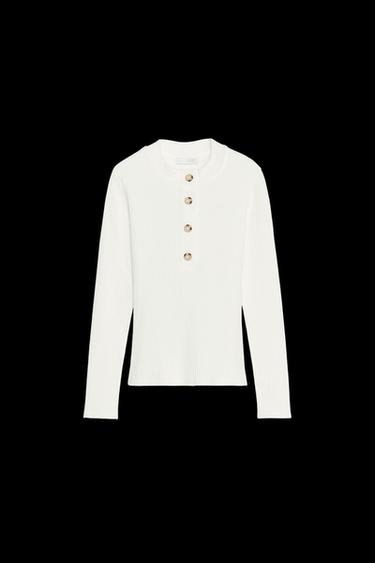 SHIRT MIT RIPPENMUSTER UND KNÖPFEN - Cremefarben von Zara