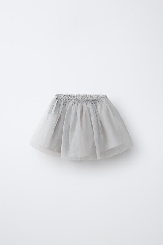 TULLE SKIRT WITH BOW - Pearl grey by Zara - Image 0