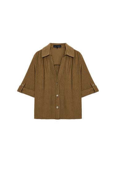 CAMISA COM TEXTURA E MANGA DOBRADA - caqui-médio da Zara