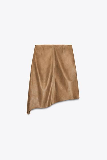 ASYMMETRIC LEATHER MIDI SKIRT - Dark camel by Zara - Image 2