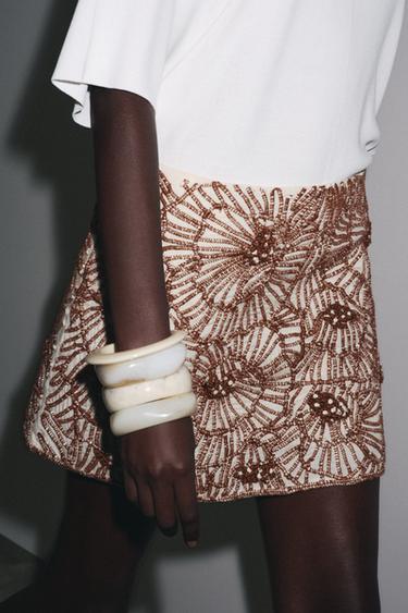 ZW COLLECTION FLORAL EMBROIDERY MINI SKIRT - Ecru / Brown by Zara - Image 4