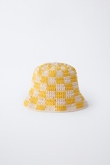 CHAPEAU BOB EN MAILLE CROCHET DAMIER - écru/jaune de Zara - Image 3