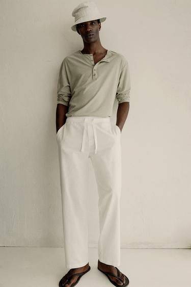 RELAXED FIT COTTON/LINEN TROUSERS - Oyster-white by Zara