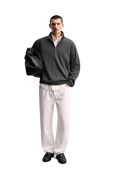 WASHED QUARTER-ZIP SWEATSHIRT - Dark grey by Zara