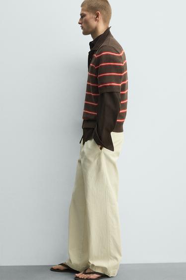 POLO EN MAILLE JACQUARD À RAYURES - Marron de Zara - Image 6