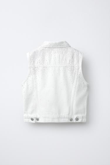 RHINESTONE DENIM WAISTCOAT - White by Zara - Image 1