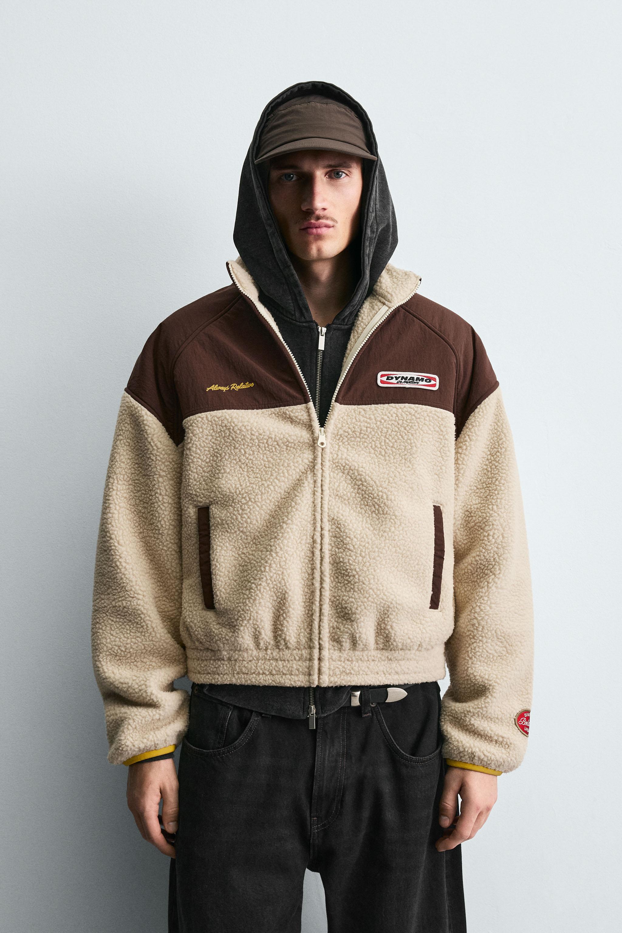 CONTRAST FAUX SHEARLING JACKET - Brown | ZARA South Africa