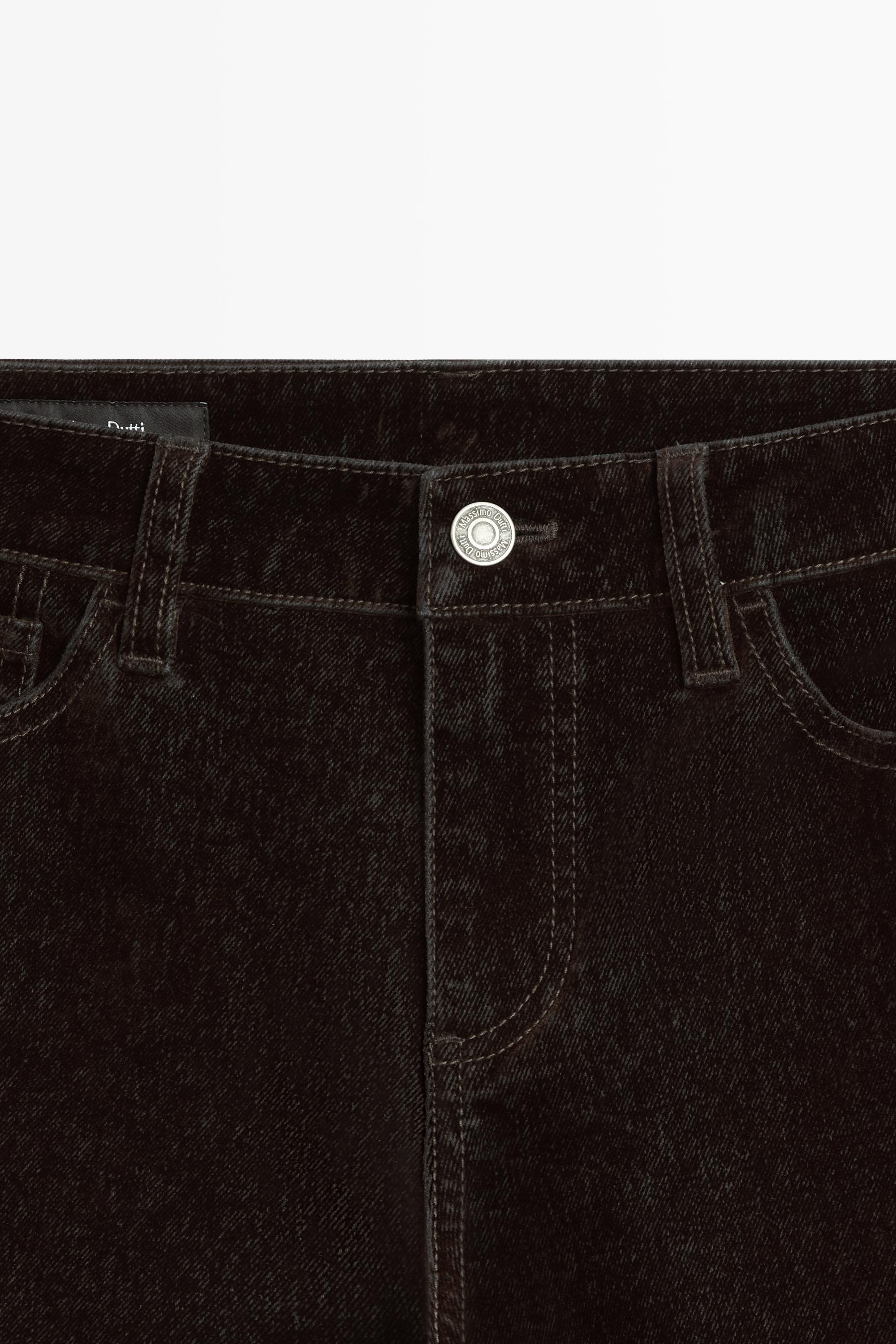 Low-rise straight-leg jeans with flocking finish