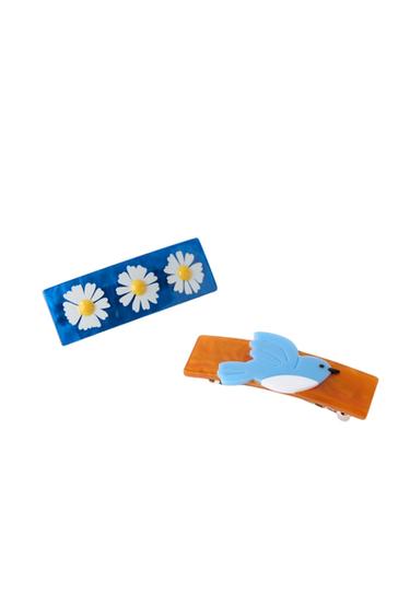 TWO-PACK OF FLOWER AND BIRD HAIR CLIPS - Ecru by Zara