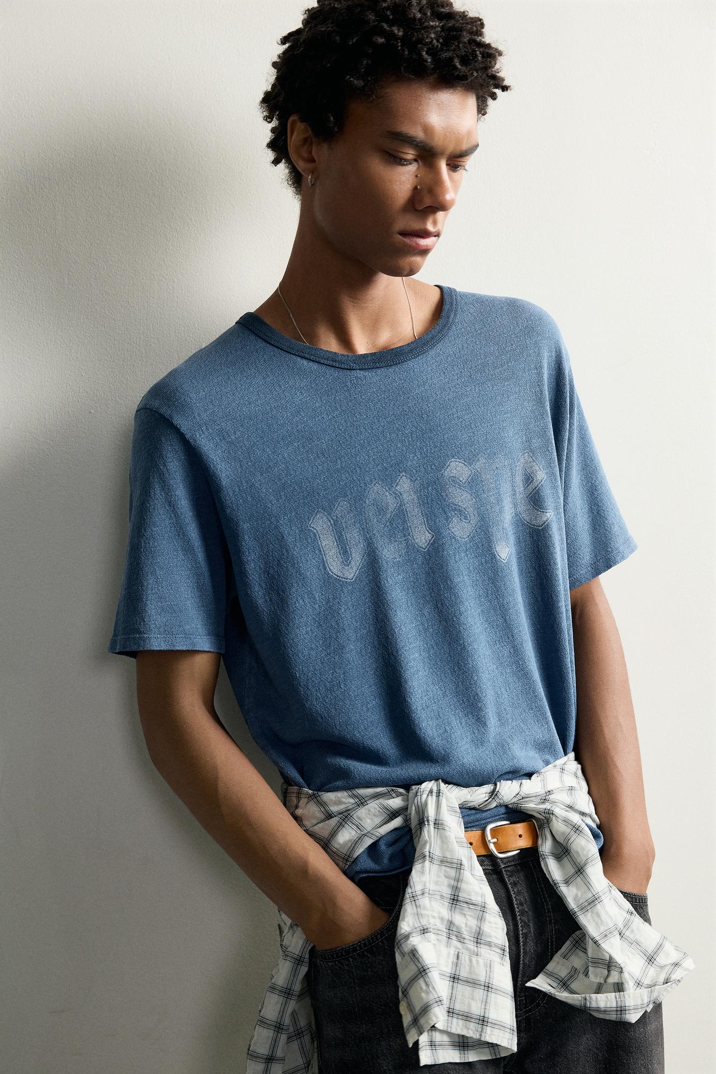 Мужская футболка Zara Washed Printed Knit, цвет: Индиго — фото 6