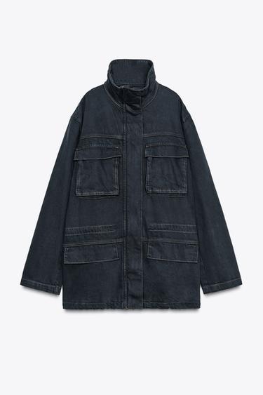 Zara TOPSTITCHING POCKET JACKET - Blue