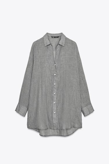 Zara OVERSIZED SHIRT - Gray / Natural