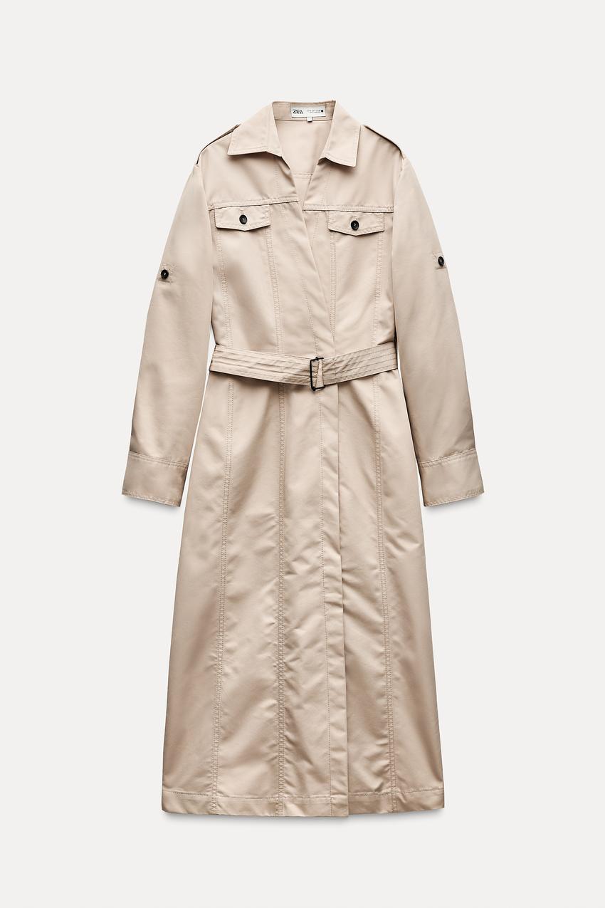 ZARA SRPLS シャツワンピース ポケット ライトサンド S ベルト付き