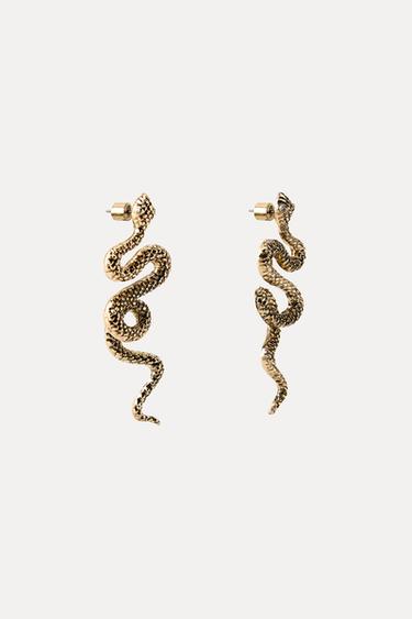 SNAKESKIN PRINT EARRINGS - Aged gold by Zara - Image 4
