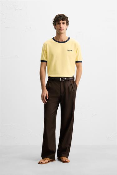 TRICOU DIN RIB SPĂLAT CU BRODERIE - Galben de la Zara
