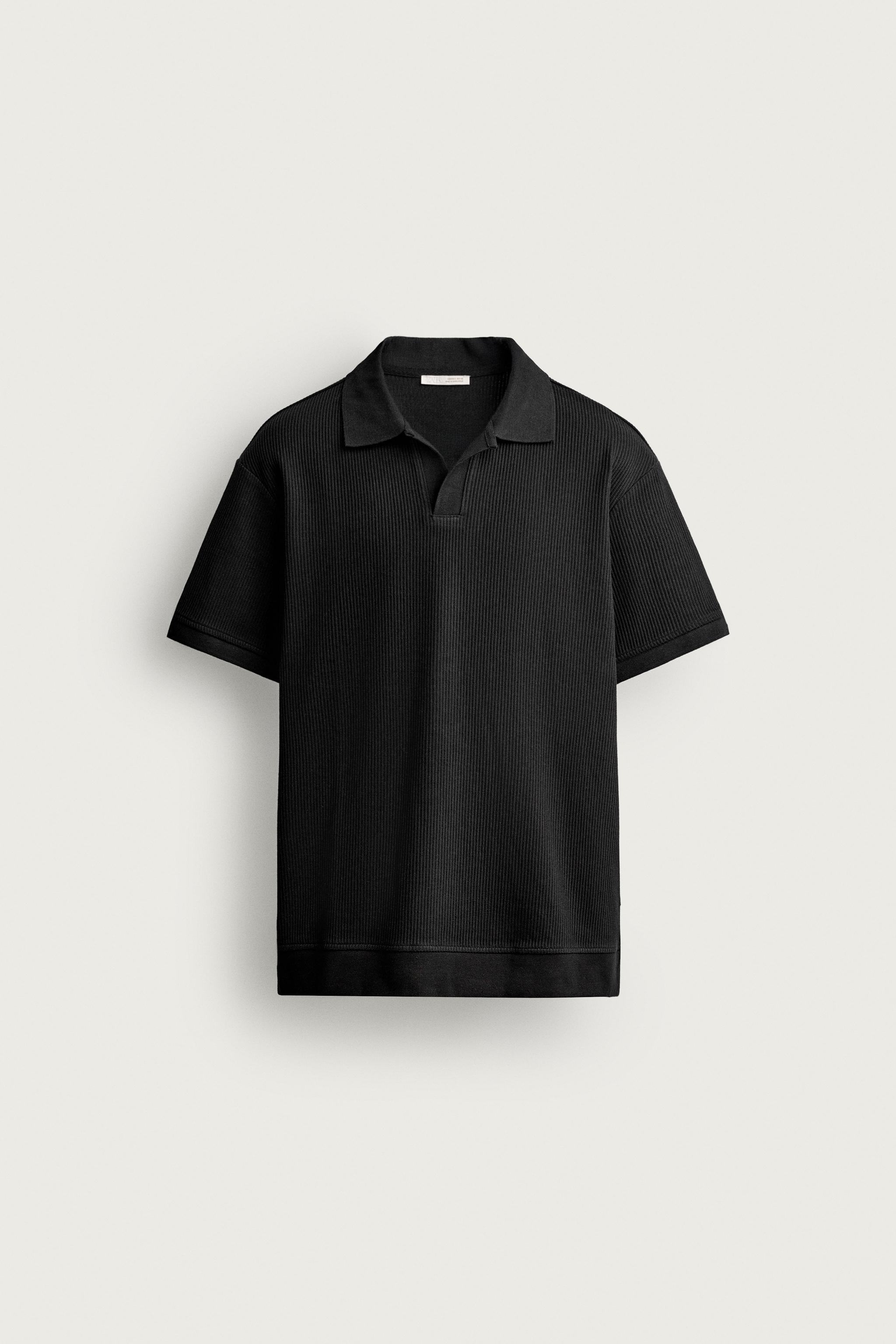 VERTICAL TEXTURED POLO — Black