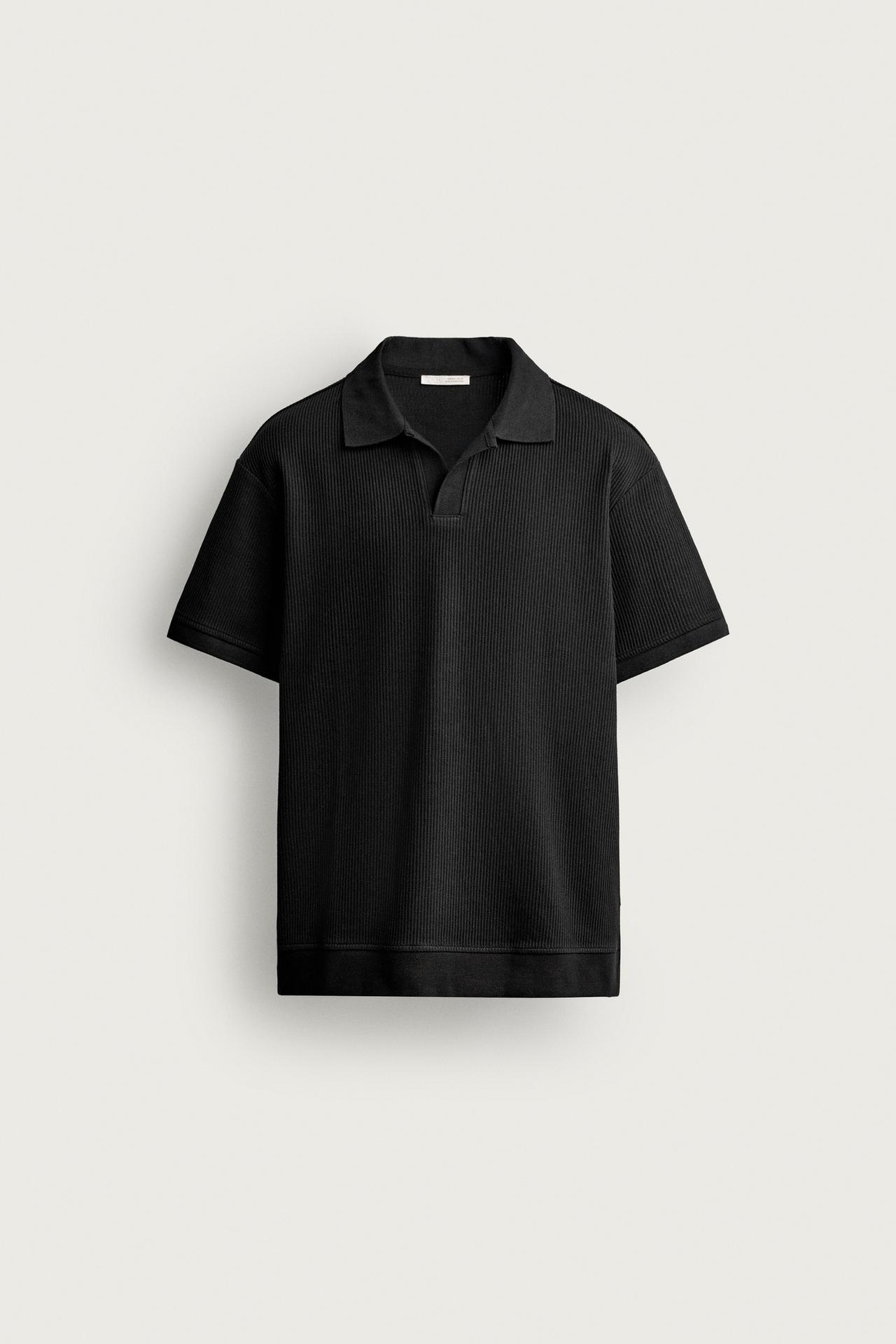 VERTICAL TEXTURED POLO — Black